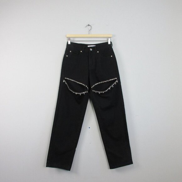 Torn By Ronny Kobo Mariah Jean Women 26 Black Cotton Blend Rhinestone Preppy 668 - Picture 1 of 15